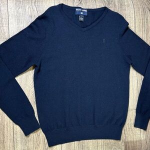 Ralph Lauren Polo Sport Men’s Lambswool V-Neck Sweater Navy Blue Size L